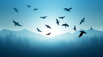 Obraz premium Silhouettes of birds soaring in a blue sky, capturing the essence of freedom and joy in flight.