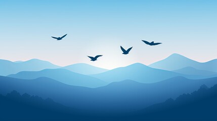 Naklejka premium Silhouettes of birds in flight against a blue sky representing freedom and joyful spirit