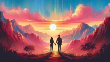 silhouette of a person in love  the sunset created with generative AI software