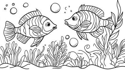 Fototapeta premium Funny Aquarium to be traced only of one line, the tracing educational game to preschool kids with easy game level, the colorful and colorless version.