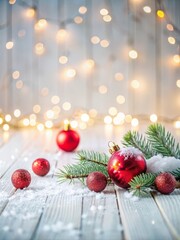 Colorful Christmas Decorations with Baubles, Snow, Fir Branches, and Lights, Creating a Cozy, Festive Atmosphere of Family Celebration and New Year's Joy