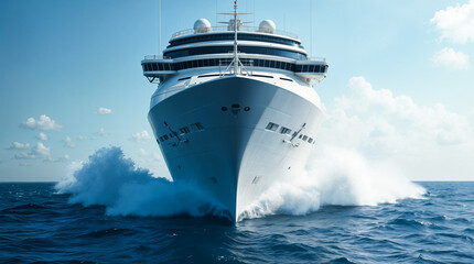 Large cruise ship sailing on a sunny day with blue sky