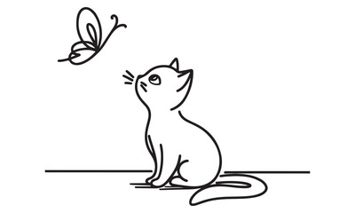 Cartoon feline friends, a playful kitten and mischievous mouse, frolic in a whimsical vector illustration
