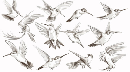 Obraz premium Hand-drawn Hummingbirds Sketch Pencil Vector Drawing