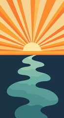Modern Flat Vector Landscapes Sunrise and River Scenes
