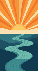 Modern Flat Vector Landscapes Sunrise and River Scenes
