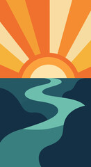 Modern Flat Vector Landscapes Sunrise and River Scenes
