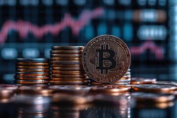 Growing graph highlights rising value of cryptocurrencies with coins in focus