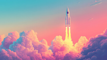 Fototapeta premium rocket launching cartoon