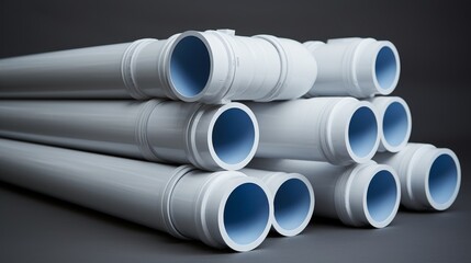Fototapeta premium Leaking white pvc plumbing pipes on gray background an overview of common issues and solutions