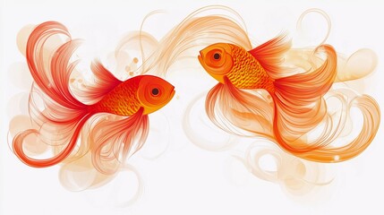 Obraz premium Two vibrant orange goldfish swimming elegantly in a flowing underwater environment