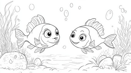 Funny Fish Mom and Baby to be traced only of one line, the tracing educational game to preschool kids with easy game level, the colorful and colorless version.