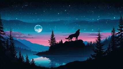 "The Silent Howl: A Wolf's Shadow Under the Moonlight"