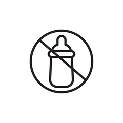 Feeding bottle forbidden icon Vector flat thin line illustration