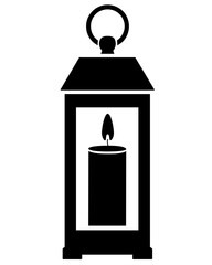 Lantern with candle inside - vector silhouette picture for logo or pictogram. Vintage lamp with candle for sign or icon	