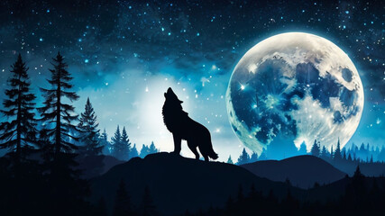 "The Silent Howl: A Wolf's Shadow Under the Moonlight"