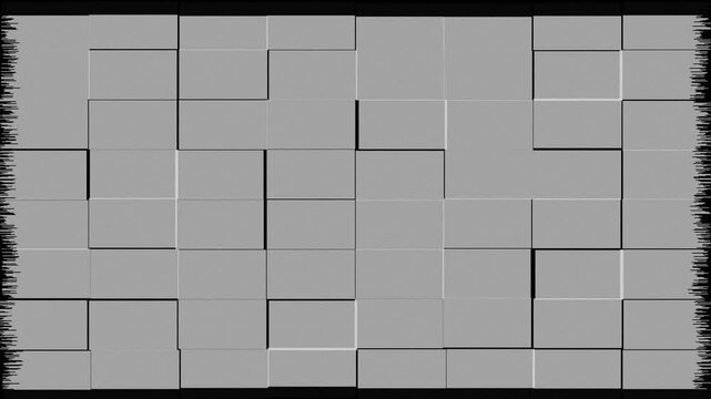 squares tiles rows and columns grid scaling from 4 to many. Shadows on stylized wall surface. Retro black and white whs overlay noise