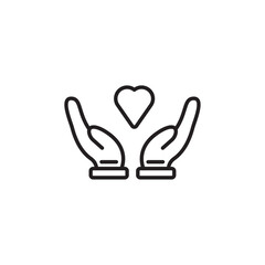 Heart in hand icon Vector flat thin line illustration