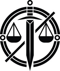 accounting, assessment process and the tax process, illustration of a sword and shield, illustration of a sword, black and white, logo