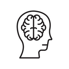 Human head with the brain icon Vector flat thin line illustration