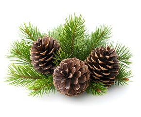 Three Pine Cones Nestled Among Evergreen Branches