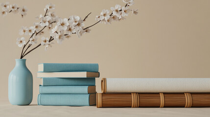 Tranquil Spring  Books  Blooms  and Bamboo Serenity