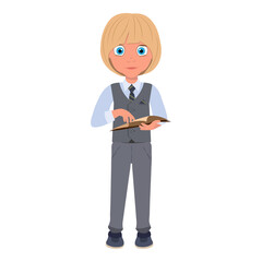 Flat  Illustration of Schoolboy Wearing School Uniform and Holding a Book. Item 5