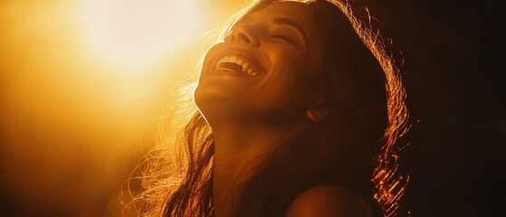 A joyful expression beautifully captured in the soft, golden light of a cozy evening gathering filled with warmth and laughter