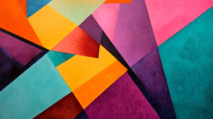 Fototapeta premium Abstract Geometric Colorful Canvas Painting Bright Hues Modern Art Texture