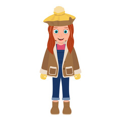 Flat  Illustration of Kid Girl Wearing Winter Clothes. Item 4