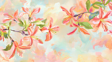 A painting of a pink flower with a blue background