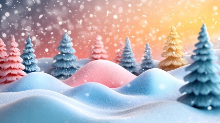 Pastel Winter Wonderland Snowy Landscape With Trees