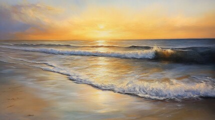 Obraz premium Golden sunrise on a serene beach