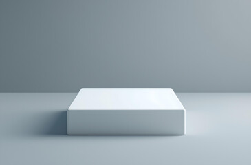 A white square pedestal on a gray background