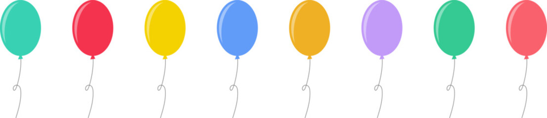 Balloon in flat style. Doodle Bunch of balloons for birthday or party. Flying balloon with rope. Flat icon vector illustration isolated on white background. © Volodymyr