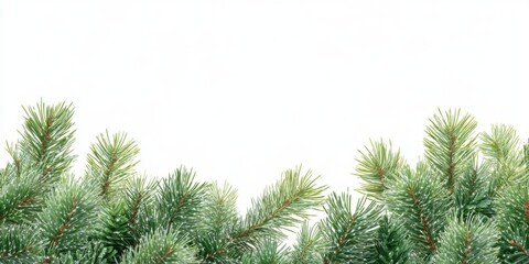 Obraz premium Lush green pine branches on white background
