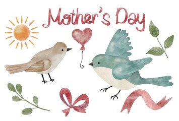 Sets of elements for Mother’s Day or spring. Use for pattern or design kids materials, posters or postcards, printing on packing.