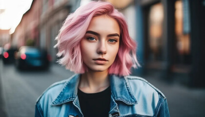 Young model with pink hair. 