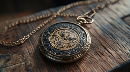 Fototapeta premium Antique Pocket Watch on Wooden Surface