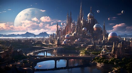 Pastel Cybernetic Motifs Featuring Futuristic Cityscapes and Cyborgs - Generative AI
