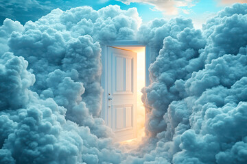 Open Doorway into the Sky: A Dreamlike Journey through Clouds and Light