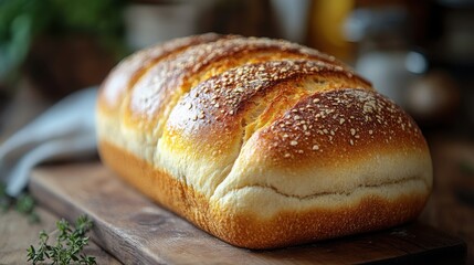 Soft focus on a warm loaf of bread with blank areas, ideal for bakery and food-related projects.