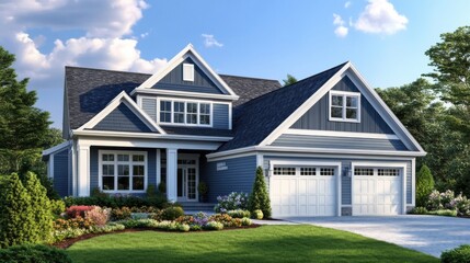 Modern suburban house with beautiful landscape