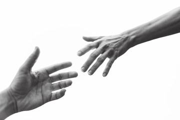 People helping each other giving a helping hand on white background 