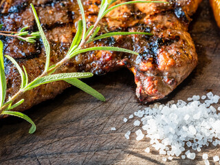 grilled t-bone beef steak close up