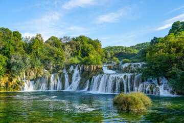 Fototapeta premium Beautiful Krka river waterfall landscape, Krka National Park in Dalmatia region, Croatia