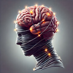 A brain wrapped tightly in barbed wire.