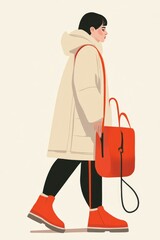 Fototapeta premium Modern Winter Fashion: Stylish Woman in Red and White Outfit with Bag