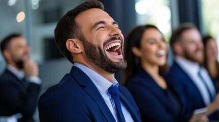 Joyful Business Team Meeting Laughter - Business people, team meeting, happiness, success, collaboration