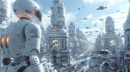 Futuristic City with Flying Cars and Holographic Displays